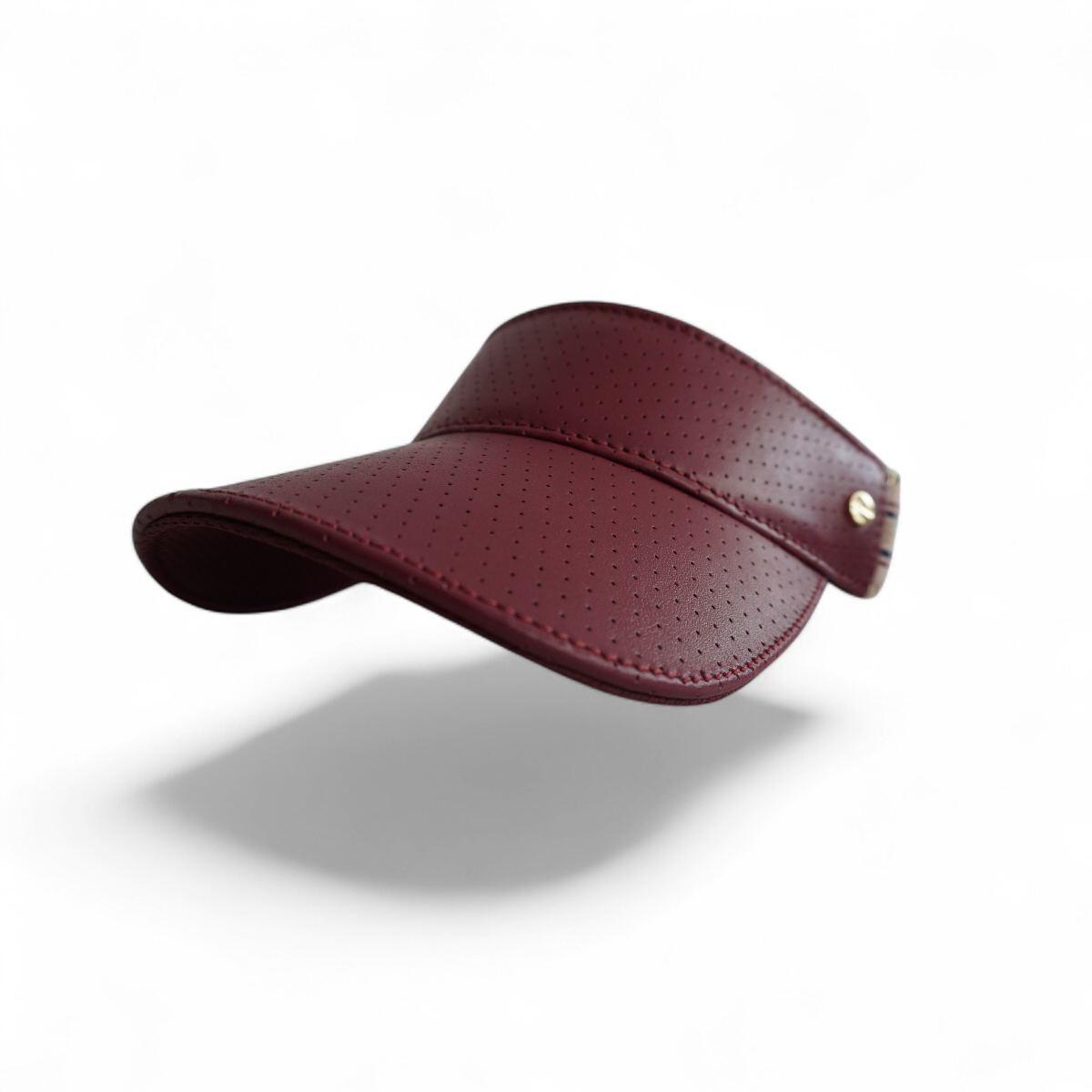 The Visor - Crimson Leather, Varsity Striped Elastic & Gold