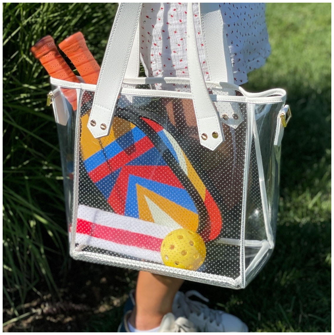 Gameday Bag - White Leather / Clear PVC / Gold Hardware