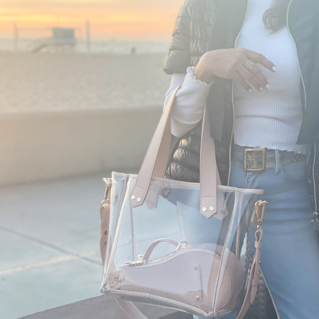 Gameday Bag - Tan Leather / Clear PVC / Gold Hardware