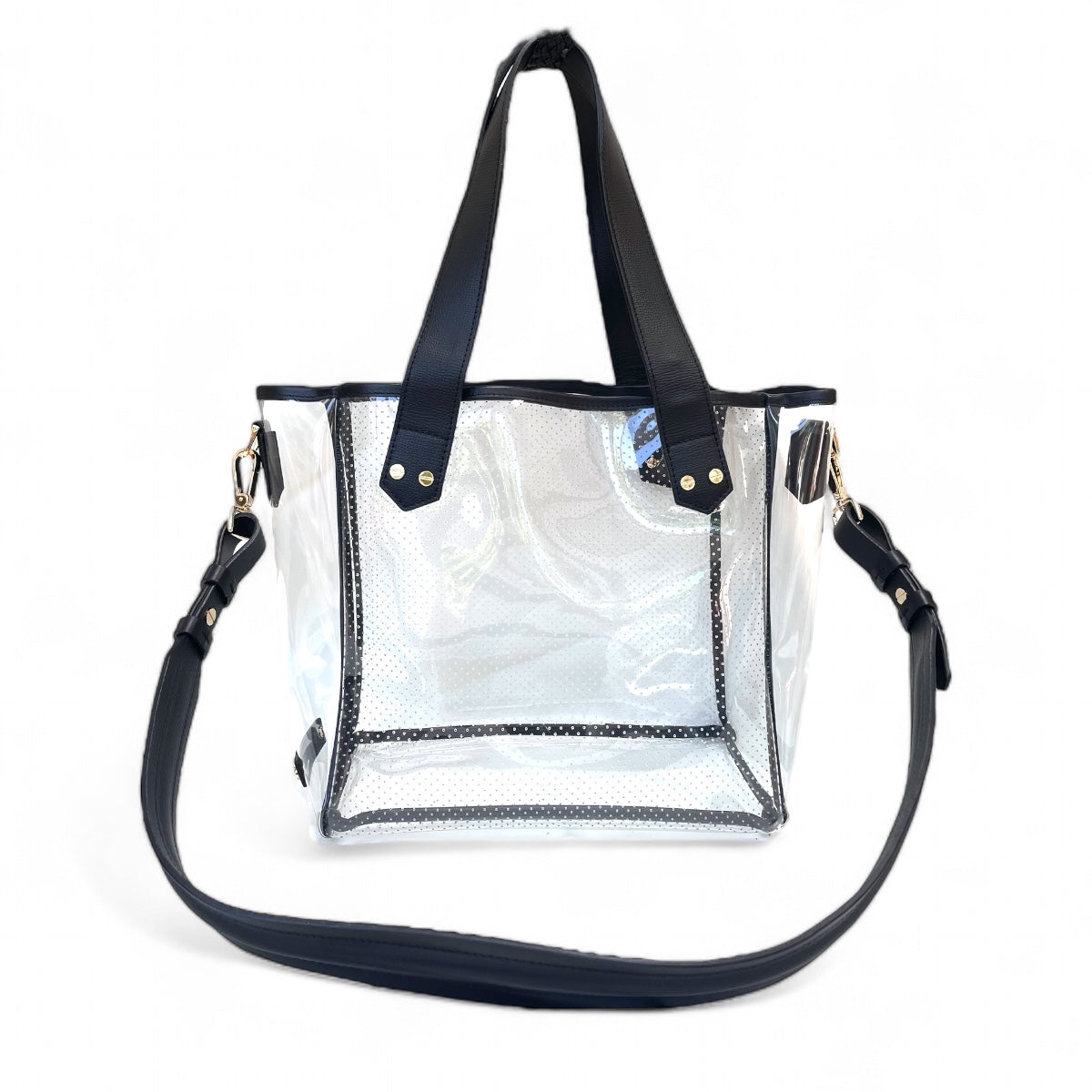 Gameday Bag - Black Leather / Clear PVC / Gold Hardware