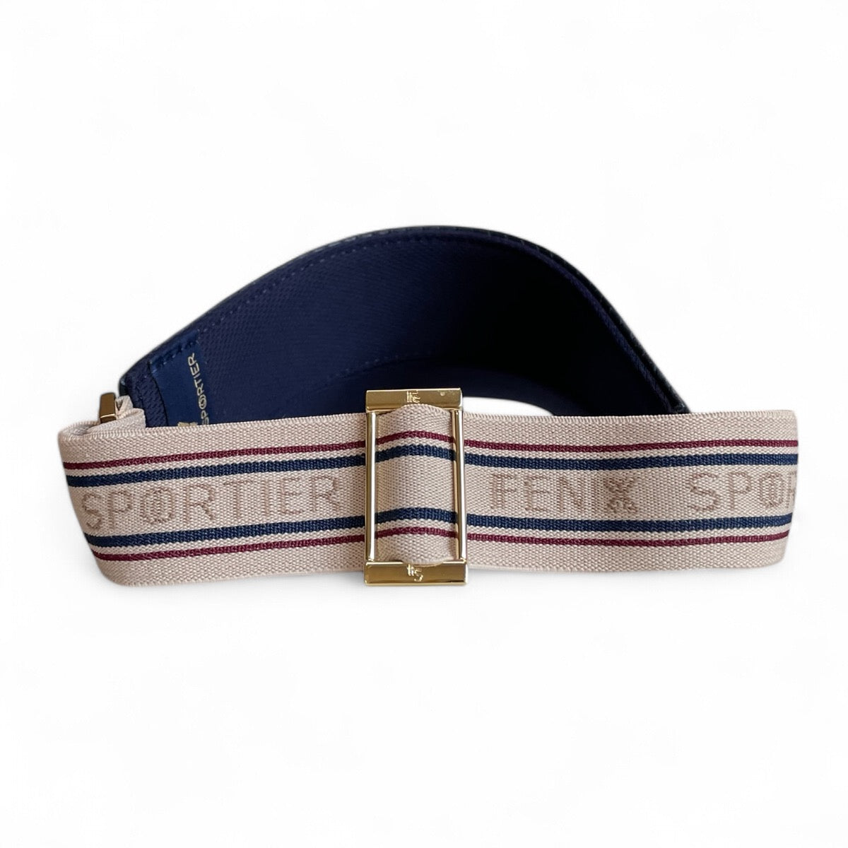 The Visor - Navy Basketweave Leather, Varsity Striped Elastic & Gold