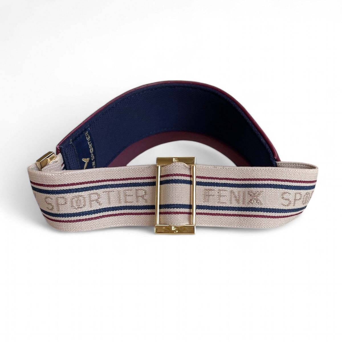 The Visor - Crimson Leather, Varsity Striped Elastic & Gold