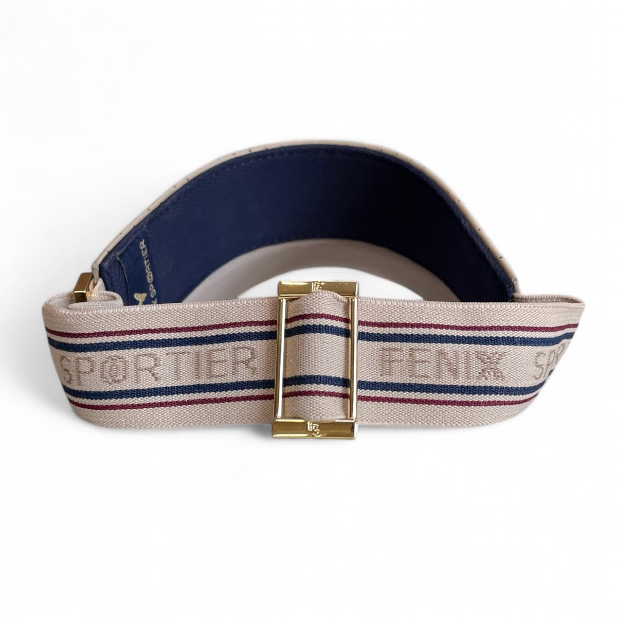 The Visor - Khaki Leather, Varsity Striped Elastic & Gold