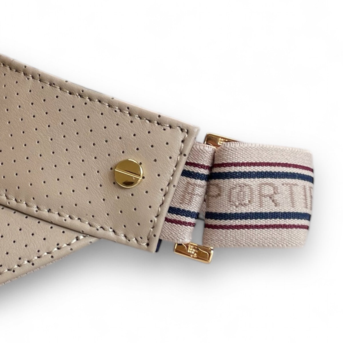 The Visor - Khaki Leather, Varsity Striped Elastic & Gold