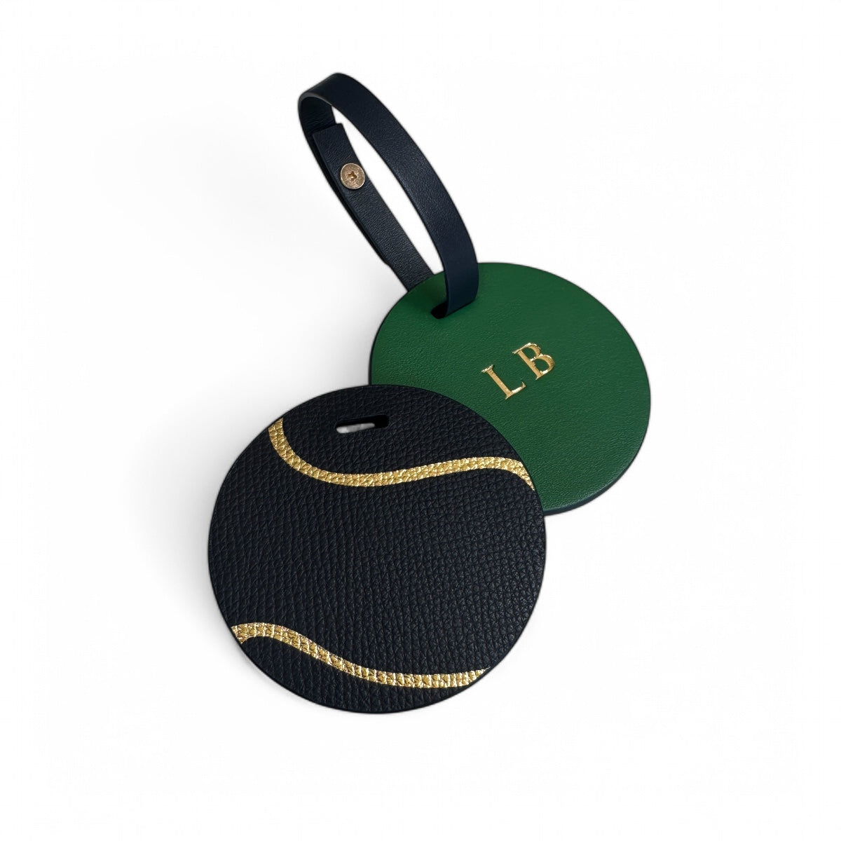 "My Ball" Leather Tennis Bag Tag - Navy/Green/Gold