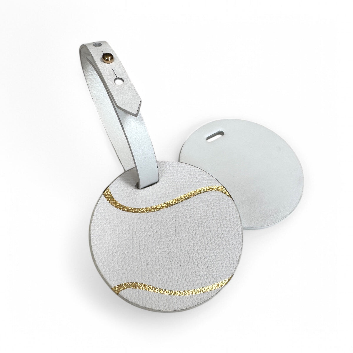 "My Ball" Leather Tennis Bag Tag - White/Gold