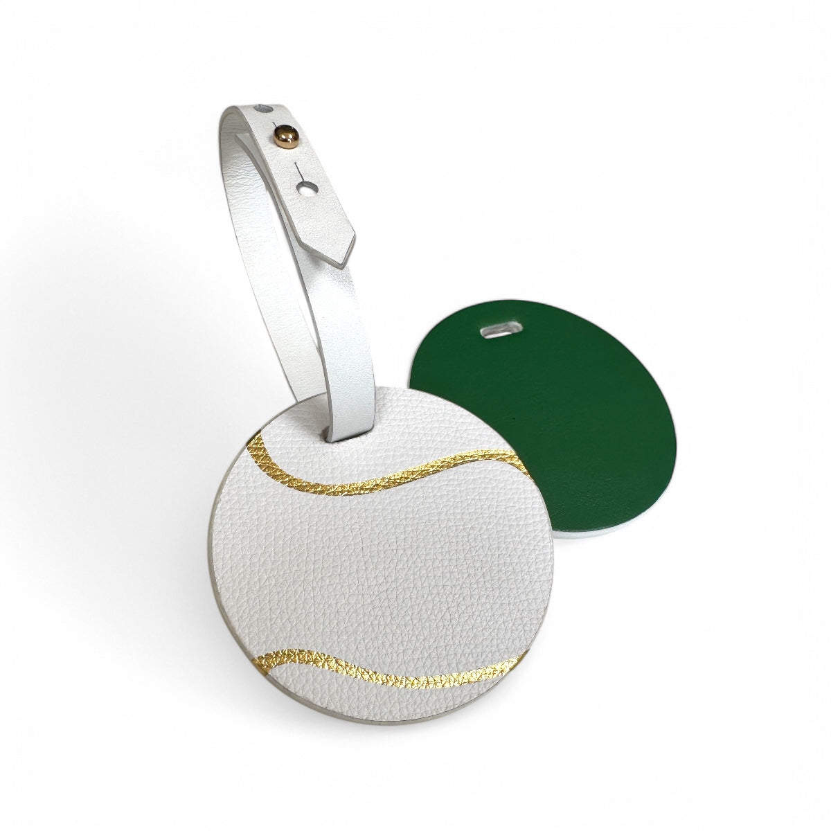 "My Ball" Leather Tennis Bag Tag - White/Green/Gold