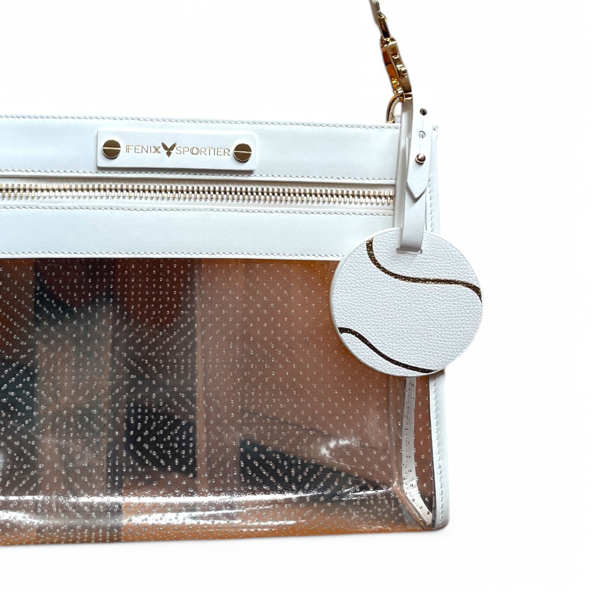 "My Ball" Leather Tennis Bag Tag - White/Gold