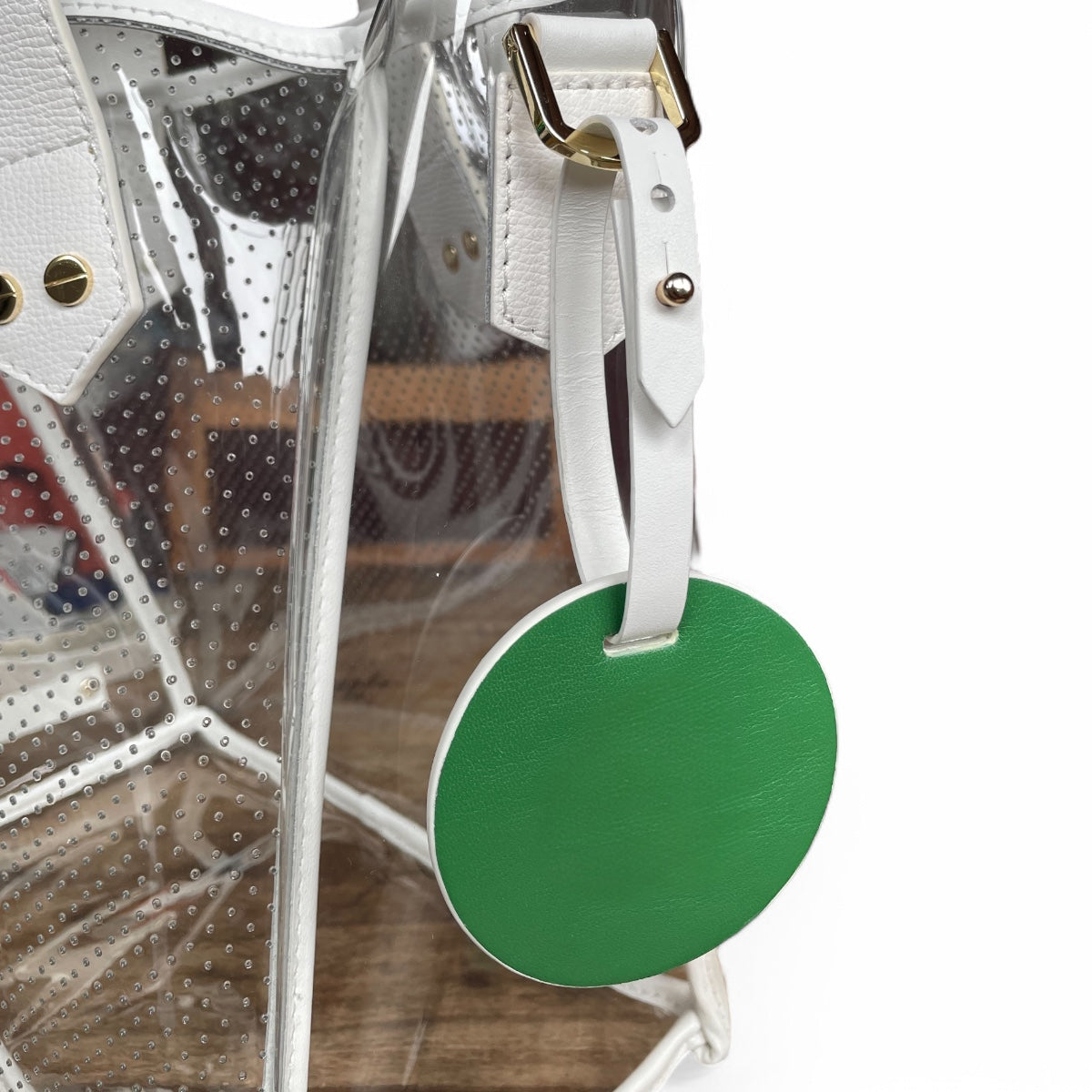 "My Ball" Leather Tennis Bag Tag - White/Green/Gold