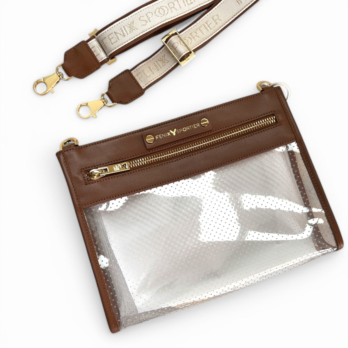 Front Row Bag - Tan Leather / Clear PVC/ Gold Hardware